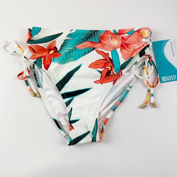 Coco Reef Other - Coco Reef Bikini Bottom Womens Small Orange White Floral Side Tie Swim NWT